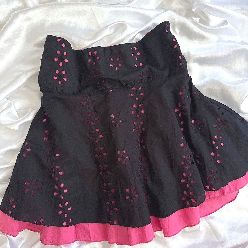 Nolita Women Black Pink Eyelet Cotton Mini Skirt XL W6036/EB-29 Floral A-Line